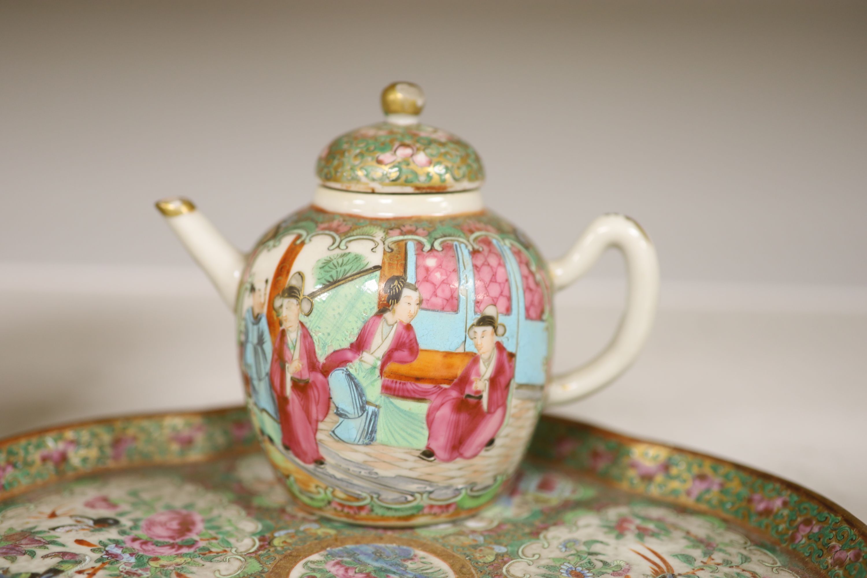 A 19th century Chinese famille rose five piece porcelain tea set